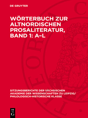 cover image of Wörterbuch zur altnordischen Prosaliteratur, Band 1